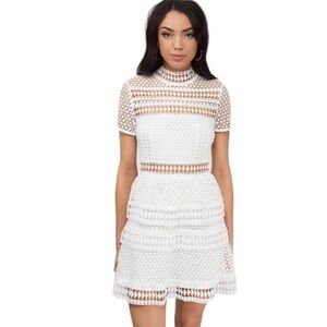 TOBI Sincerely Yours White Lace Paneled Short Sleeve Lined Mini Dress Size S